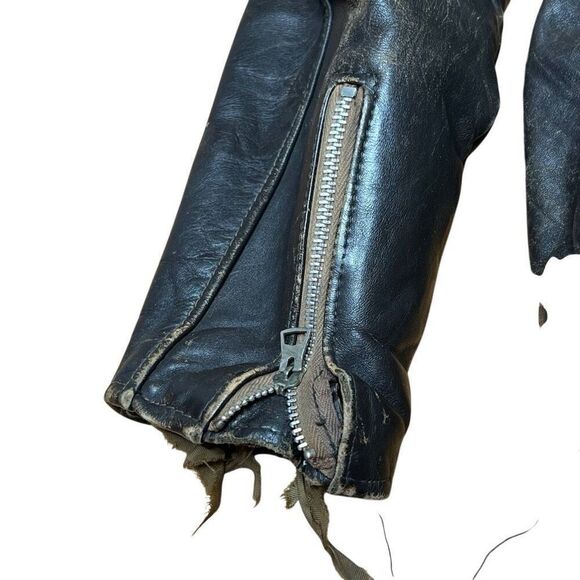 Vintage 60s Schott NYC Leather Cafe Racer Jacket Brown Distressed Size 42 - Picture 12 of 16